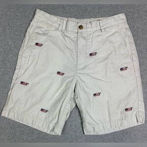 Vineyard Vines Breaker Shorts Mens 32 Khaki American Flag Whale Embroidered‎ USA